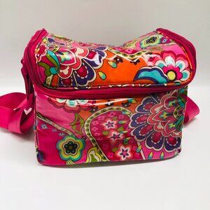 Vera Bradley vibrant whimsical retro floral vinyl insulated lunch box w/strap
